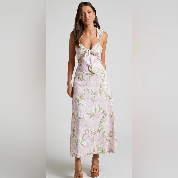 ! AMALIE THE LABEL - EVERLY TIE FRONT MIDI DRESS IN ISIA FLORAL - Picture 2 of 7